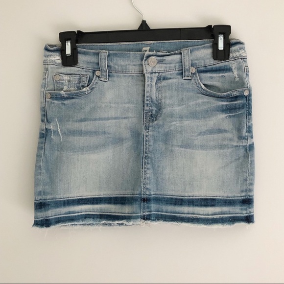 7 For All Mankind Distressed Jean Skirt/Denim Distressed Mini Skirt Girl Size 12 - Picture 13 of 13